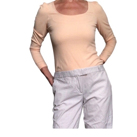 By Anthropologie Peach Size XS puffed pleated shoulder long sleeve Scoo… - Picture 1 of 8